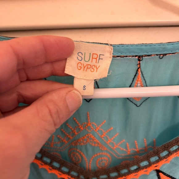 Surf Gypsy Turquoise Tunic with Orange Embroidery - Picture 3 of 3